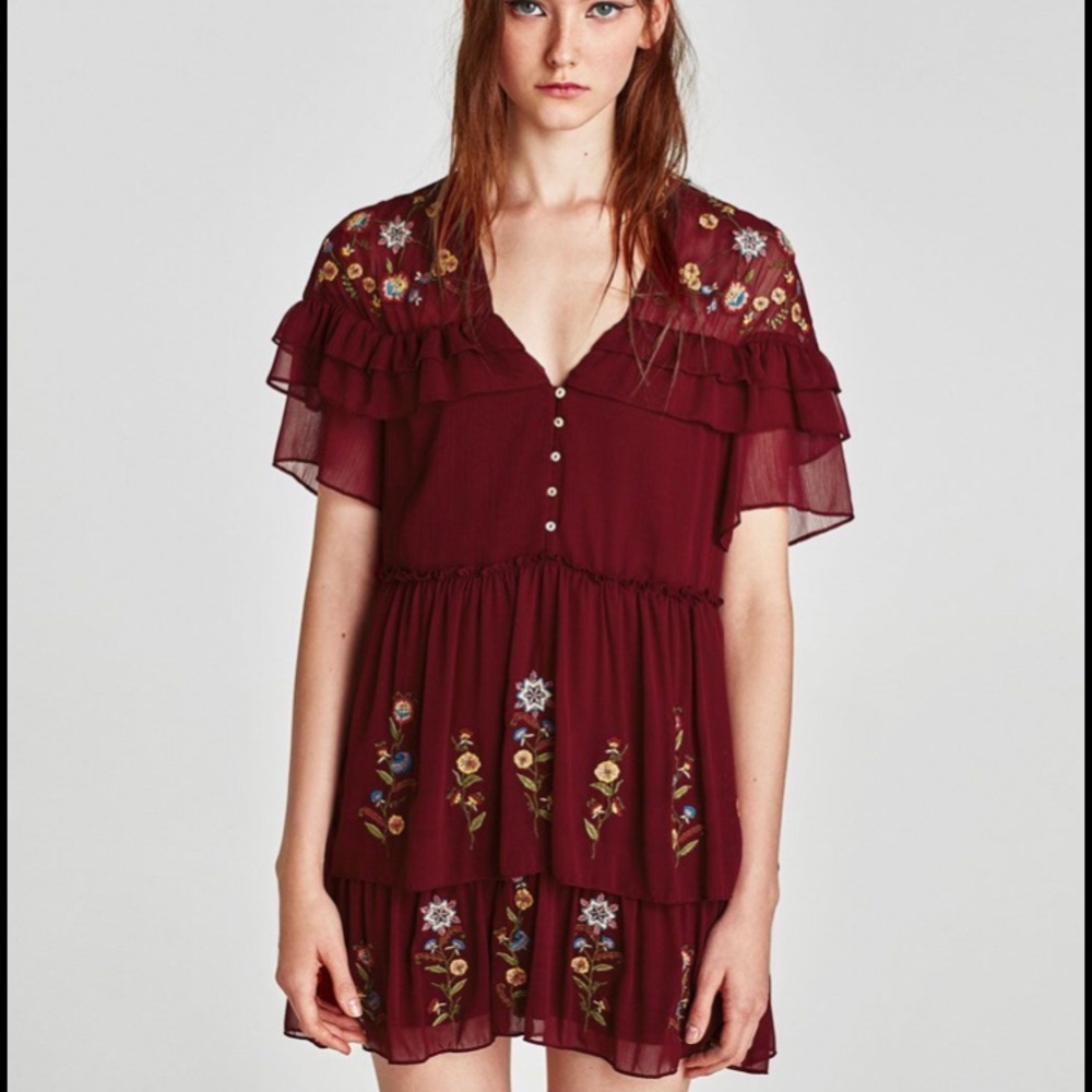 Zara embroidered frilled dress